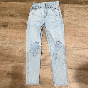 American Eagle Outfitters Light Blue Ripped Straight Leg Jeans